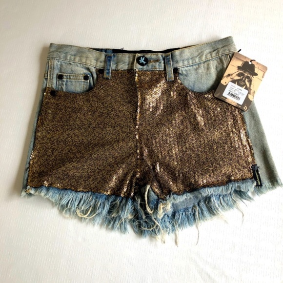 One Teaspoon Sequin Romeos Shorts Denim - Picture 2 of 11